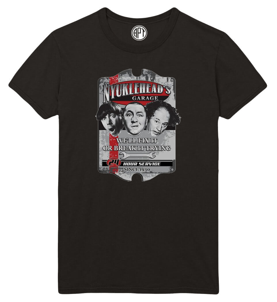 Three Stooges Nyuklehead Garage Printed T-Shirt-Black