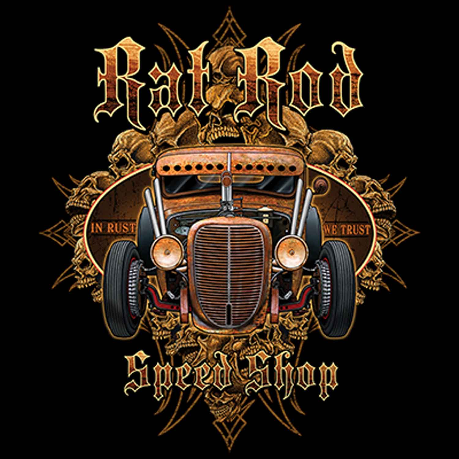 Rat Rod Hot Rod Speed Shop Printed T-Shirt-Black