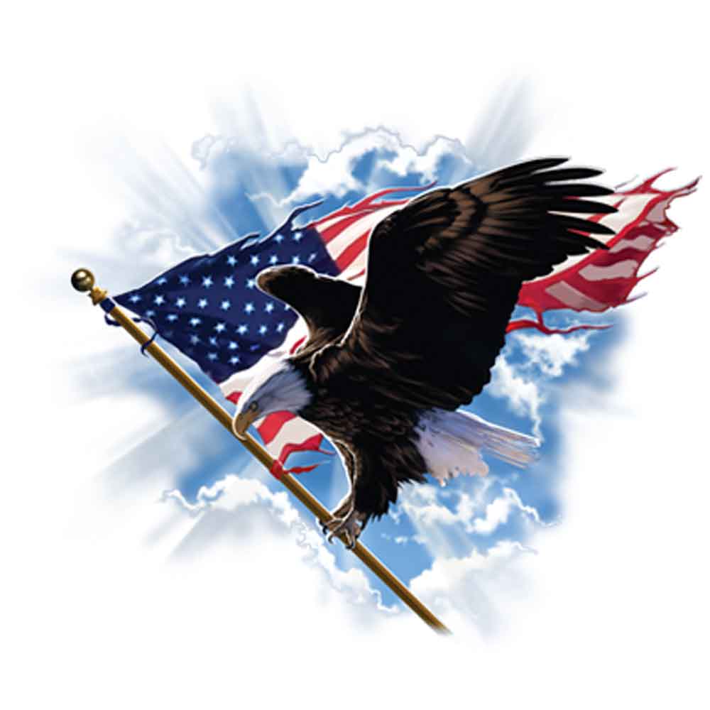 Patriotic Flying Eagle Flag Printed T-Shirt-White