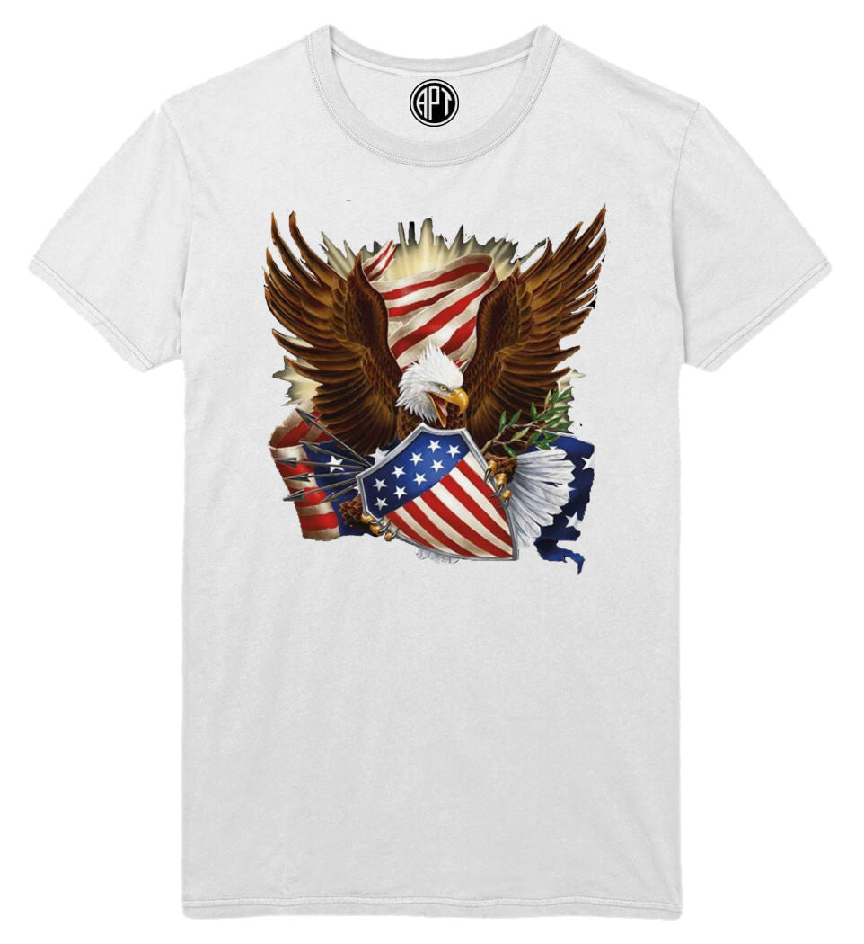 Patriotic Eagle Printed T-Shirt-White