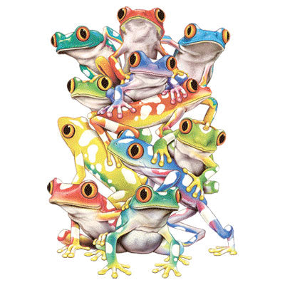 Solar Color Changing Stacked Balancing Frogs Printed T-Shirt-White