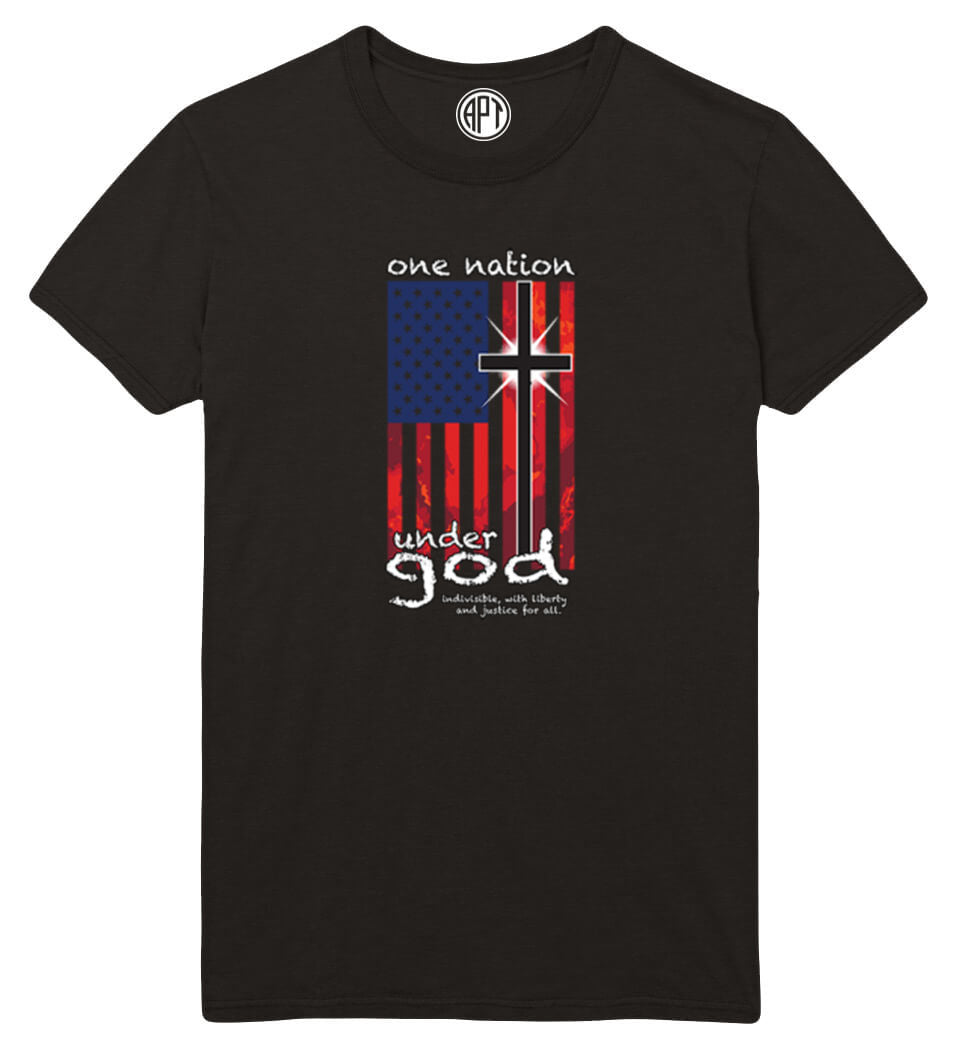 One Nation Under God with Flag Printed T-Shirt-Black