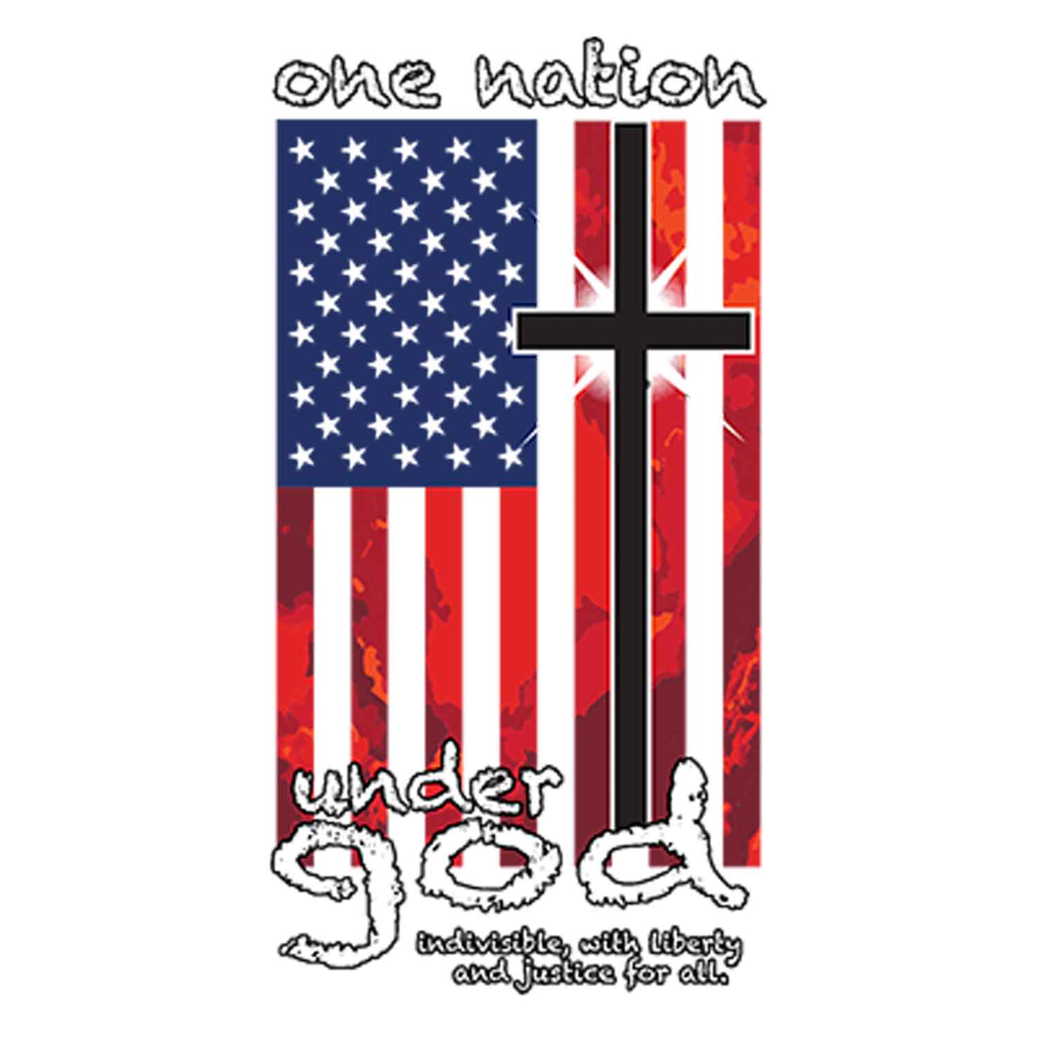 One Nation Under God with Flag Printed T-Shirt-Black