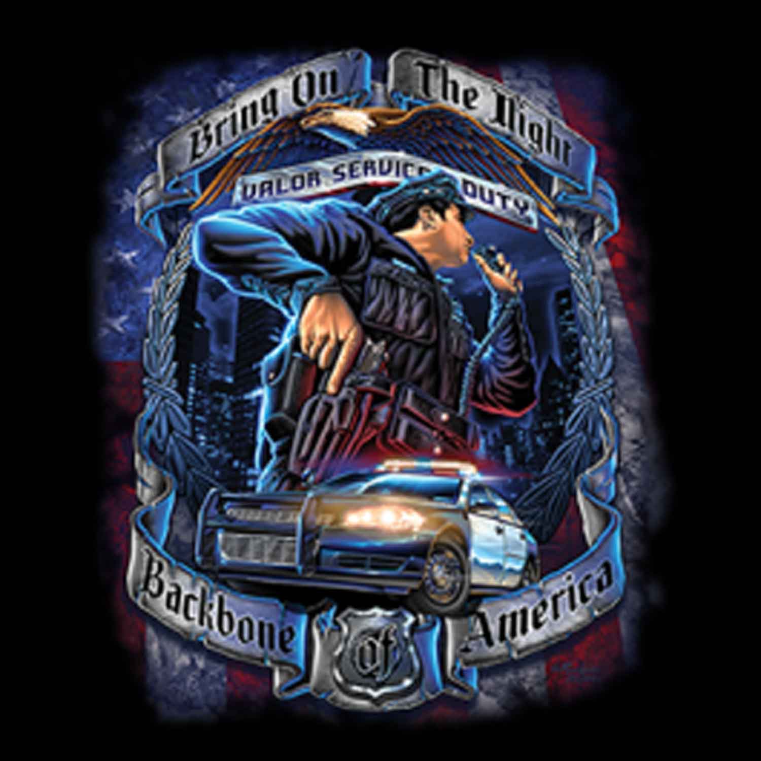 Police Backbone of America Printed T-Shirt-Black