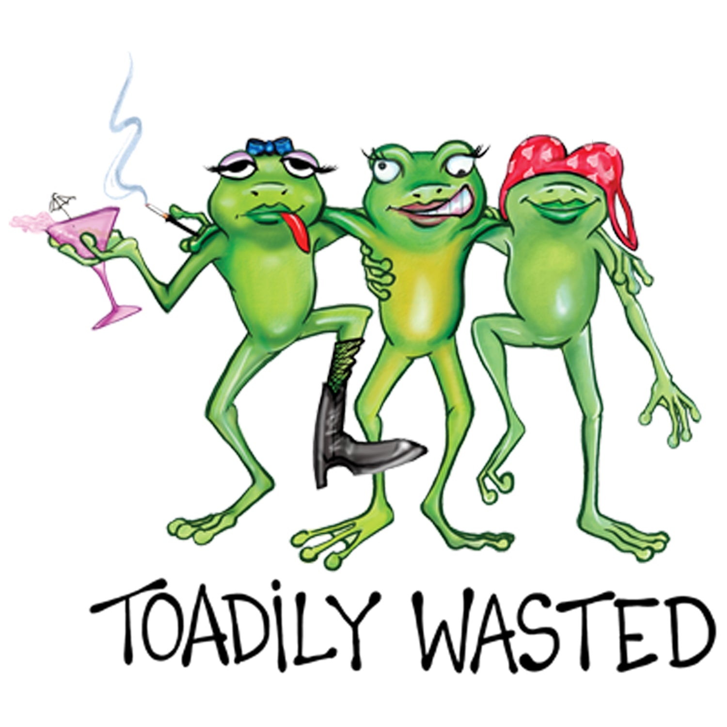 Toadily Wasted Lady Frog Trio Printed T-Shirt-White