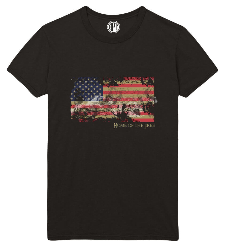 Home of The Free with American Flag Printed T-Shirt-Black