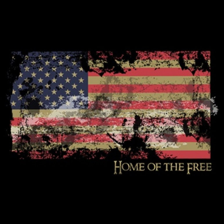 Home of The Free with American Flag Printed T-Shirt-Black