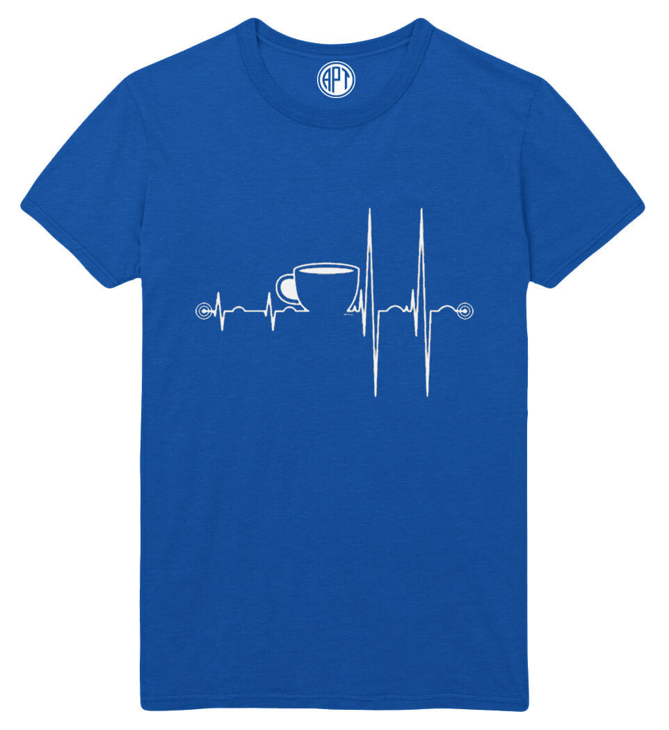 Coffee Cup Heartbeat Printed T-Shirt-Royal