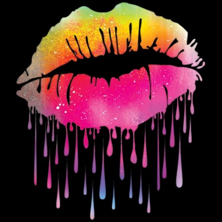 Lips Like Sugar Dripping Neon Printed T-Shirt-Black