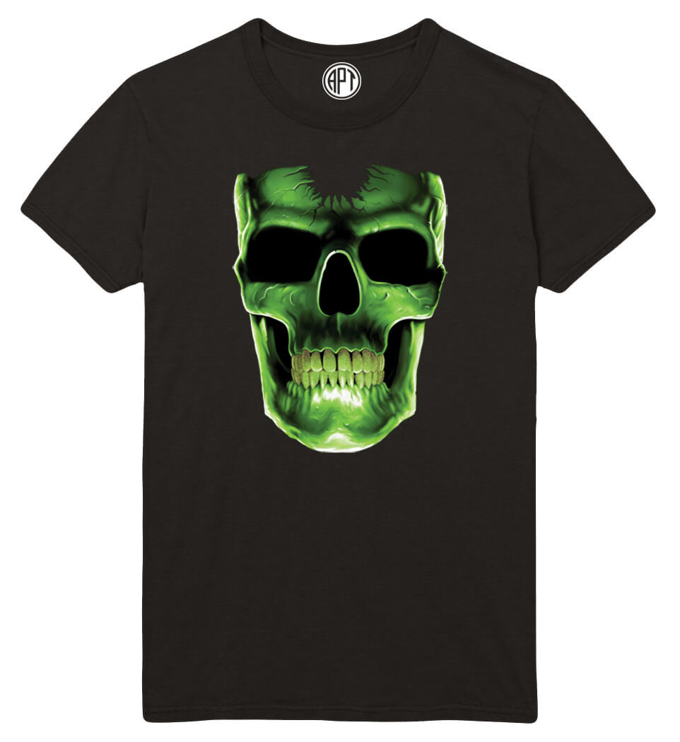 Glow In The Dark Skull Printed T-Shirt-Black