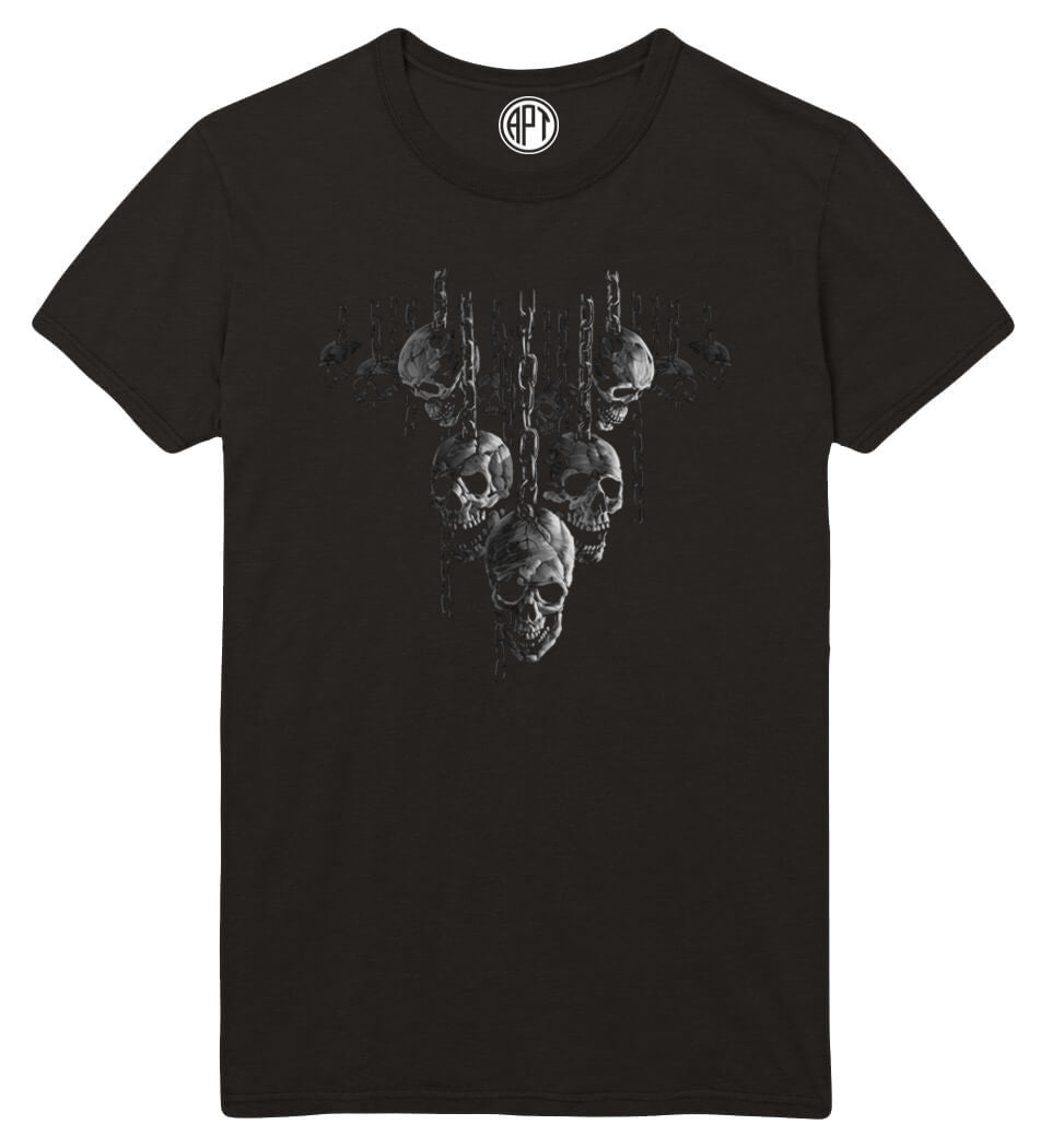 Hanging Out Skulls On Chains Printed T-Shirt