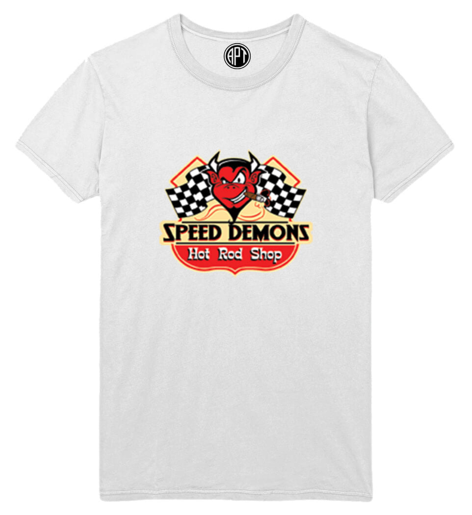 Speed Demons Hot Rod Shop Printed T-Shirt-White