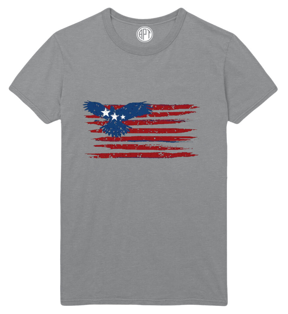 Patriotic Red White Blue Eagle Flag Printed T-Shirt-Athletic-Gray