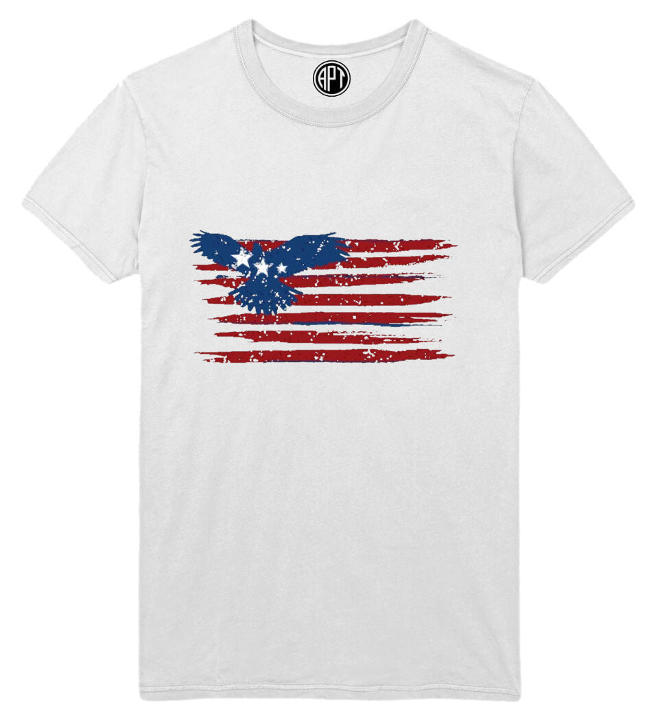 Patriotic Red White Blue Eagle Flag Printed T-Shirt-White