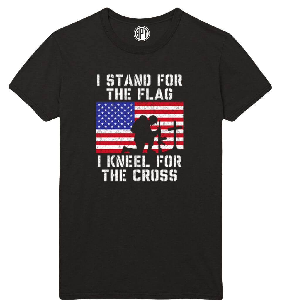 Stand for Flag Kneel for Cross Printed T-Shirt-Black