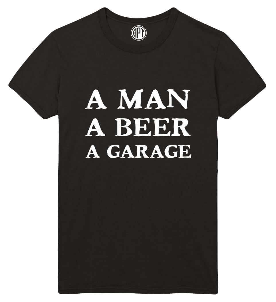 A Man A Beer A Garage Printed T-Shirt-Black
